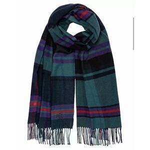 NEW Lauren Ralph Lauren Exploded Plaid Scarf Morino Wool Blend Fringe Multicolor